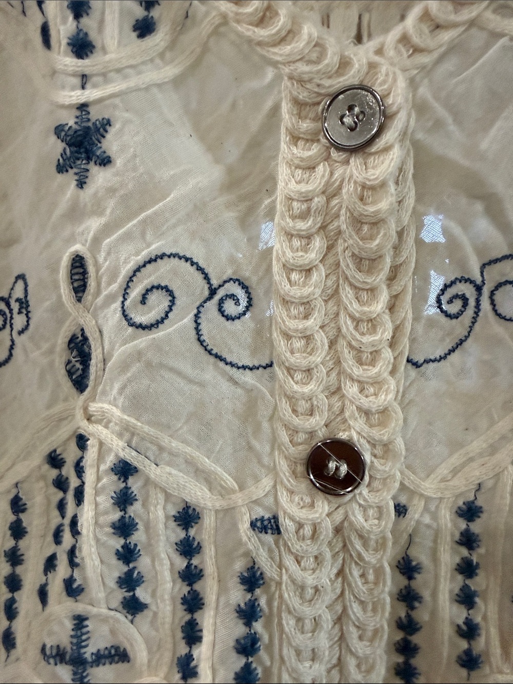 POL Cream Crochet Embroidered Vest with Navy Accents - Picture 2 of 5